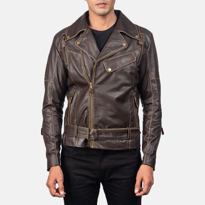 Vincent Brown Leather Biker Jacket 3
