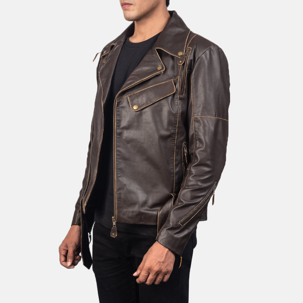 Vincent Brown Leather Biker Jacket 2