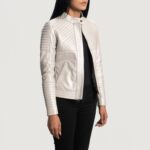 Ice Maiden Silver Quilted Leather Biker Jacket 2