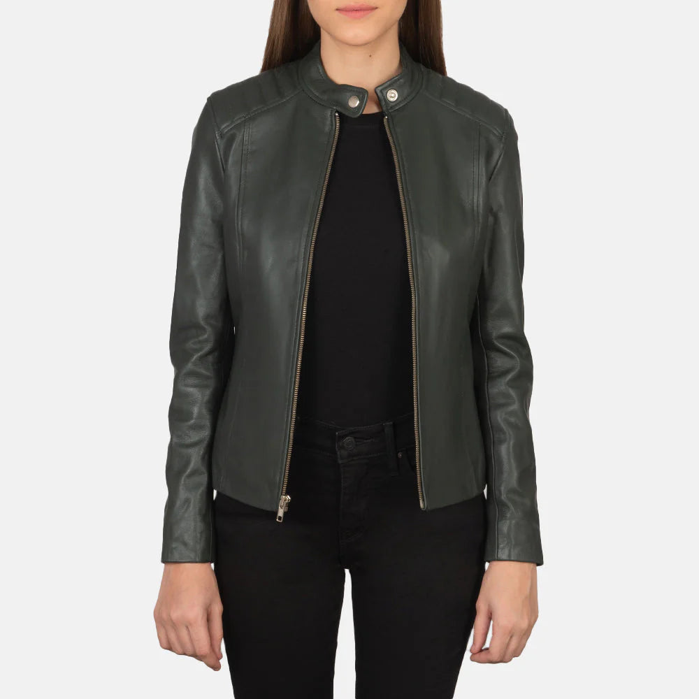 Custom Heather Hughes Green Leather Jacket