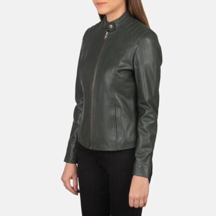 Kelsee Green Leather Biker Jacket 2