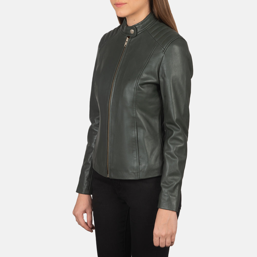 Kelsee Green Leather Biker Jacket 2