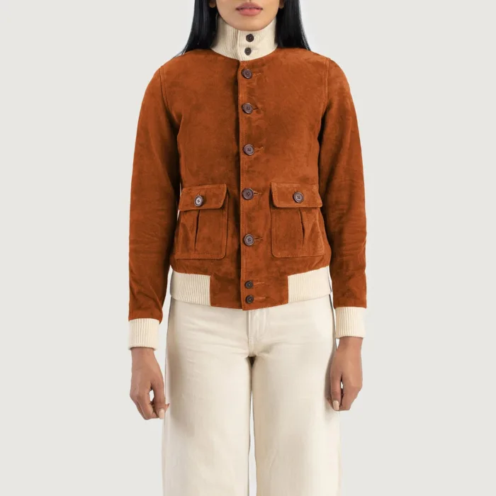 Sasha A1 Brown Suede Bomber Jacket 4