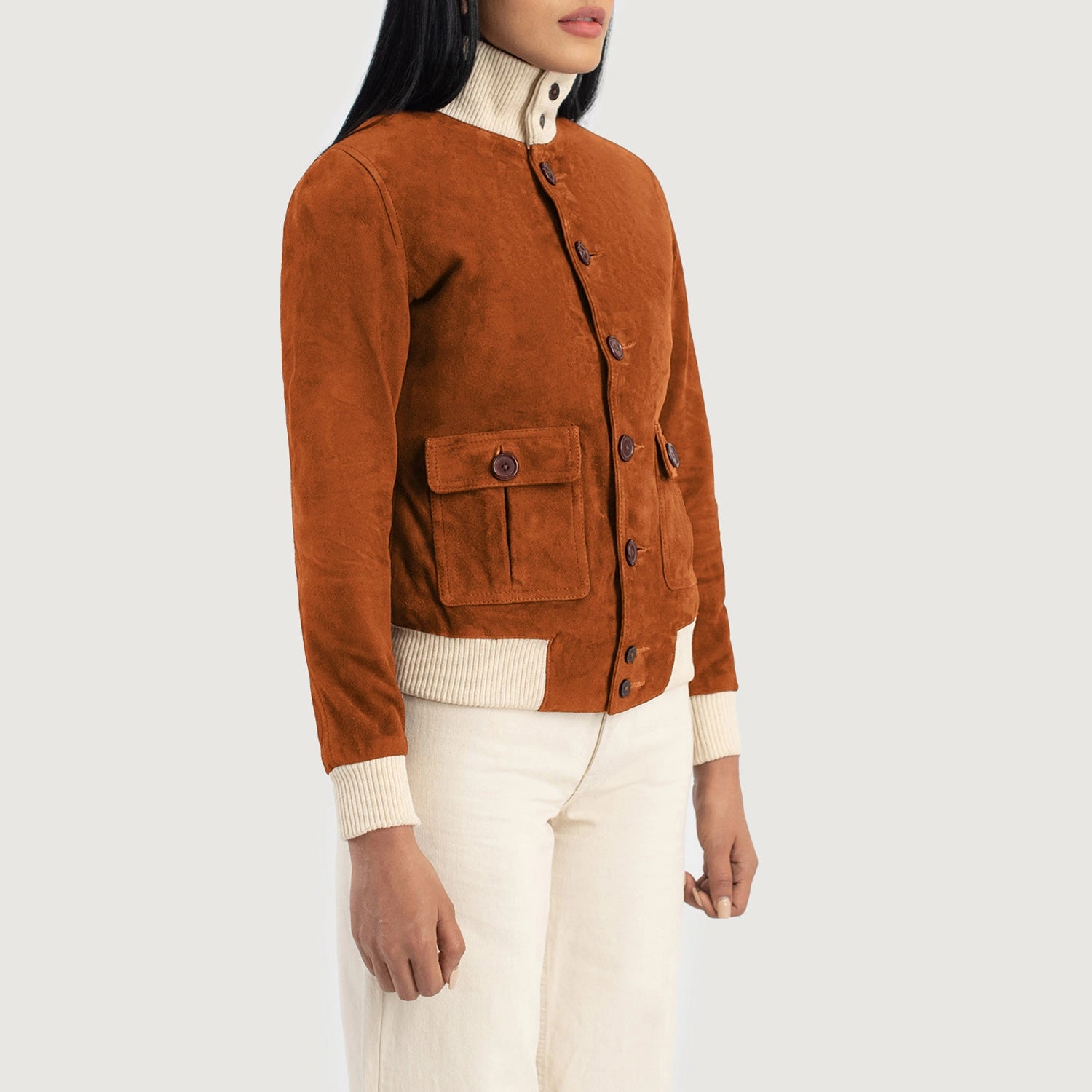 Sasha A1 Brown Suede Bomber Jacket 2