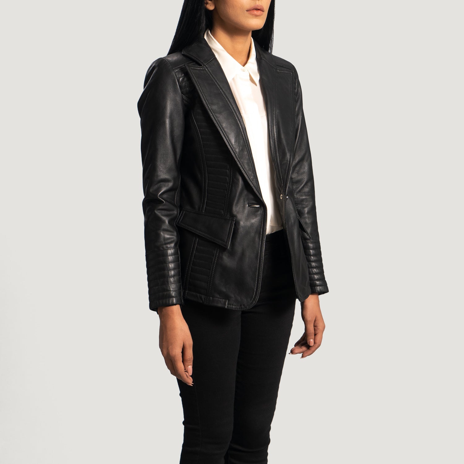 Selina Black Leather Blazer 2