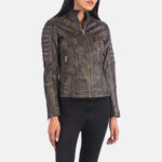 Adalyn Quilted Distressed Brown Leather Biker Jacket 6