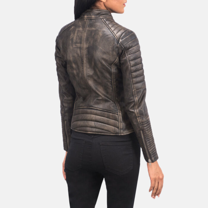 Adalyn Quilted Distressed Brown Leather Biker Jacket 5
