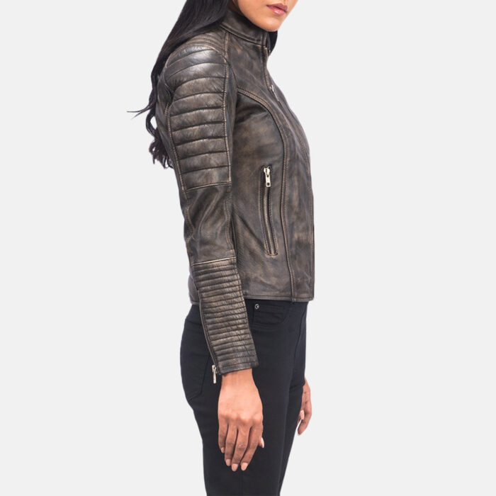 Adalyn Quilted Distressed Brown Leather Biker Jacket 2