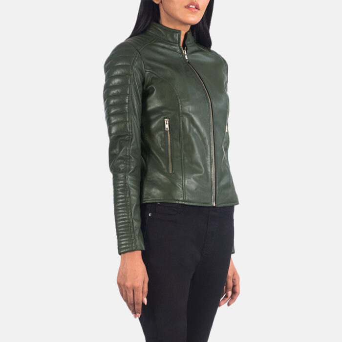 Adalyn Quilted Green Leather Biker Jacket 2