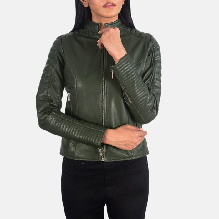 Adalyn Quilted Green Leather Biker Jacket 6