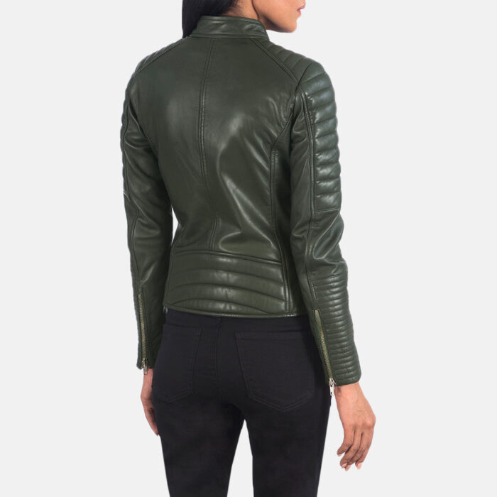 Adalyn Quilted Green Leather Biker Jacket 5