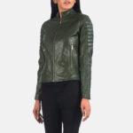 Adalyn Quilted Green Leather Biker Jacket 4