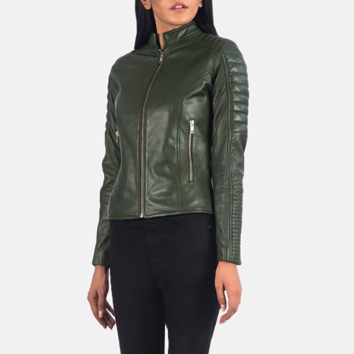 Adalyn Quilted Green Leather Biker Jacket 4