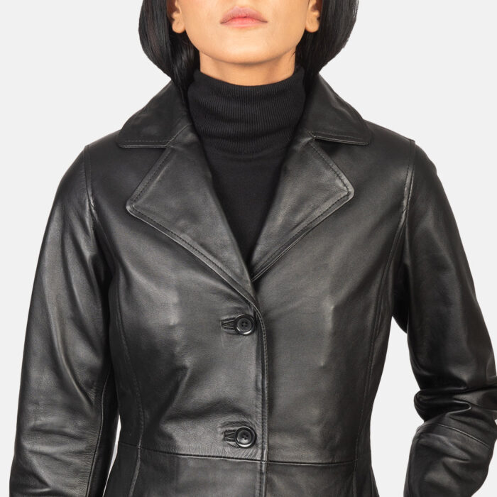 Alexis Black Single Breasted Leather Coat 6