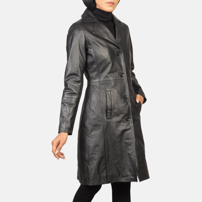 Alexis Black Single Breasted Leather Coat 4