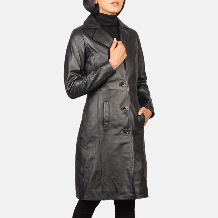 Alexis Black Single Breasted Leather Coat 2