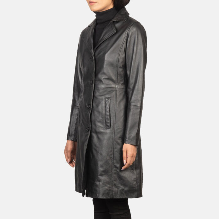 Alexis Black Single Breasted Leather Coat 3