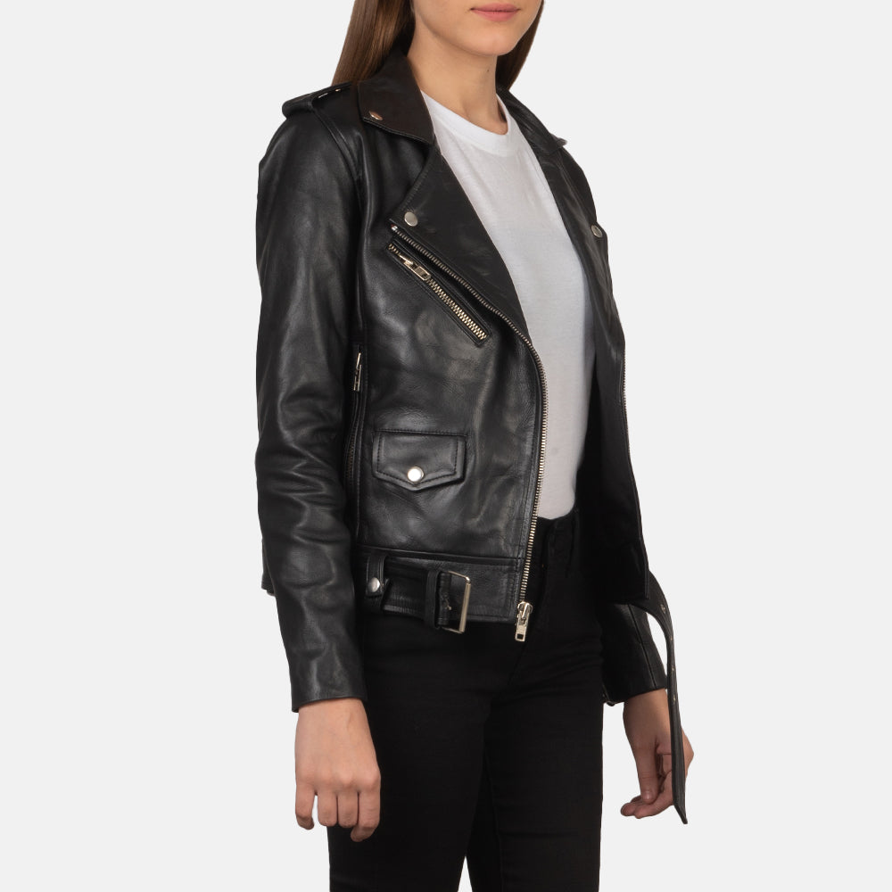 Alison Black Leather Biker Jacket 2