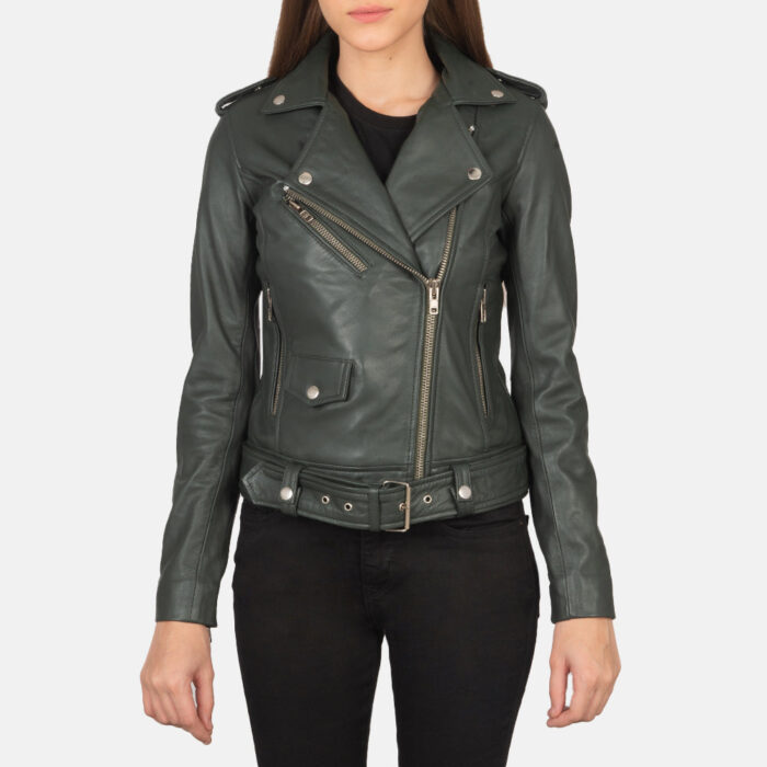 Alison Green Leather Biker Jacket 4