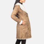 Amie Distressed Brown Double Breasted Shearling Coat 2