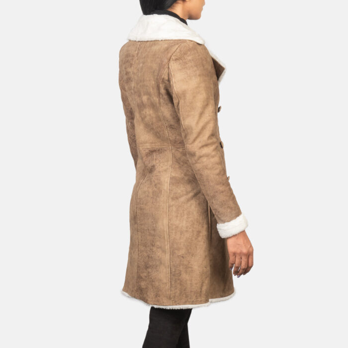 Amie Distressed Brown Double Breasted Shearling Coat 5