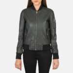 Ava Ma-1 Green Leather Bomber Jacket 4