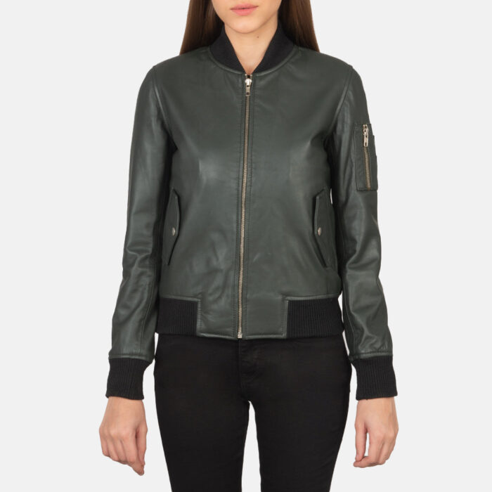 Ava Ma-1 Green Leather Bomber Jacket 4