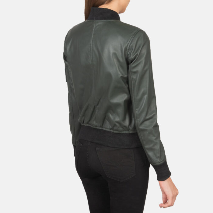 Ava Ma-1 Green Leather Bomber Jacket 5