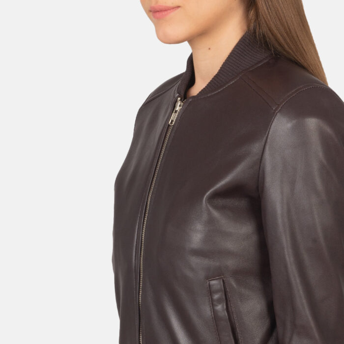 Bliss Maroon Leather Bomber Jacket 6