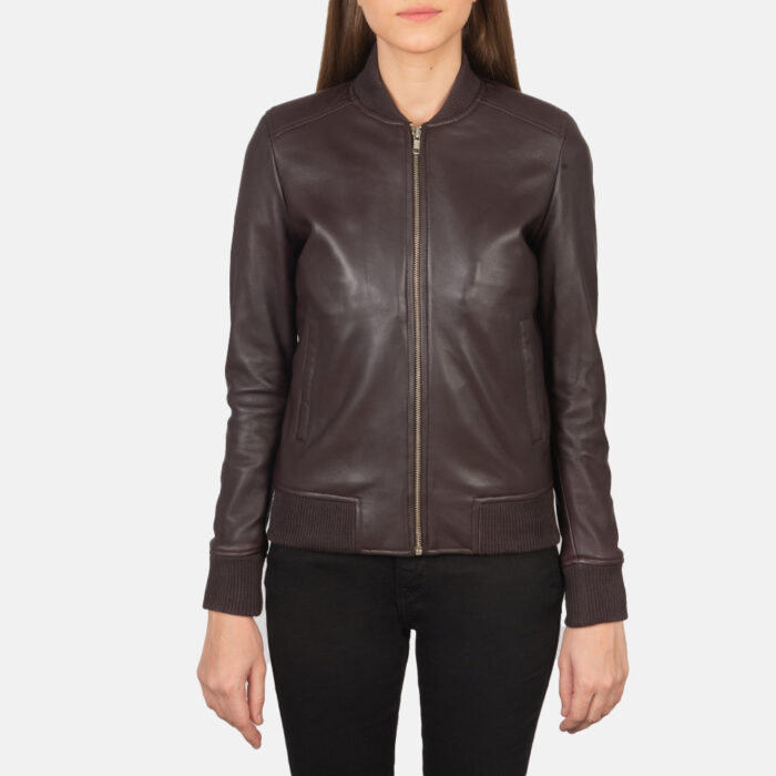 Bliss Maroon Leather Bomber Jacket 4