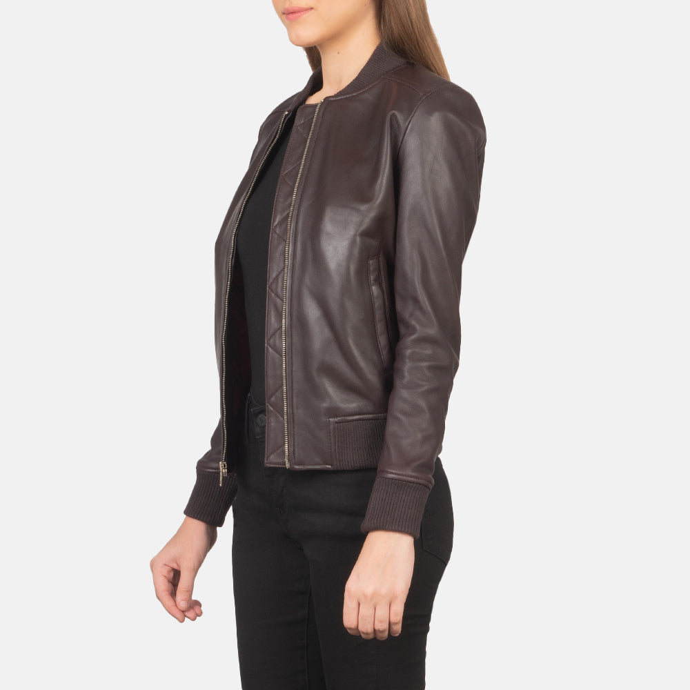 Bliss Maroon Leather Bomber Jacket 2