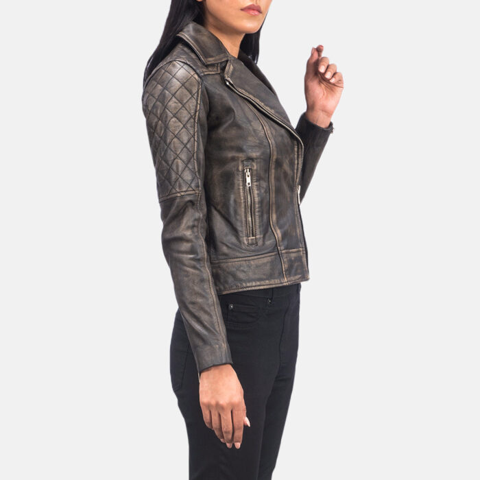 Carolyn Quilted Distressed Brown Biker Jacket 6