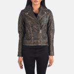 Carolyn Quilted Distressed Brown Biker Jacket 4