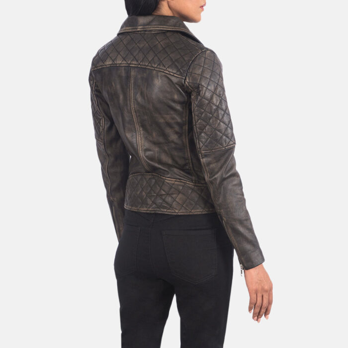 Carolyn Quilted Distressed Brown Biker Jacket 5