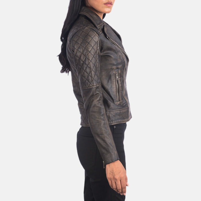 Carolyn Quilted Distressed Brown Biker Jacket 2