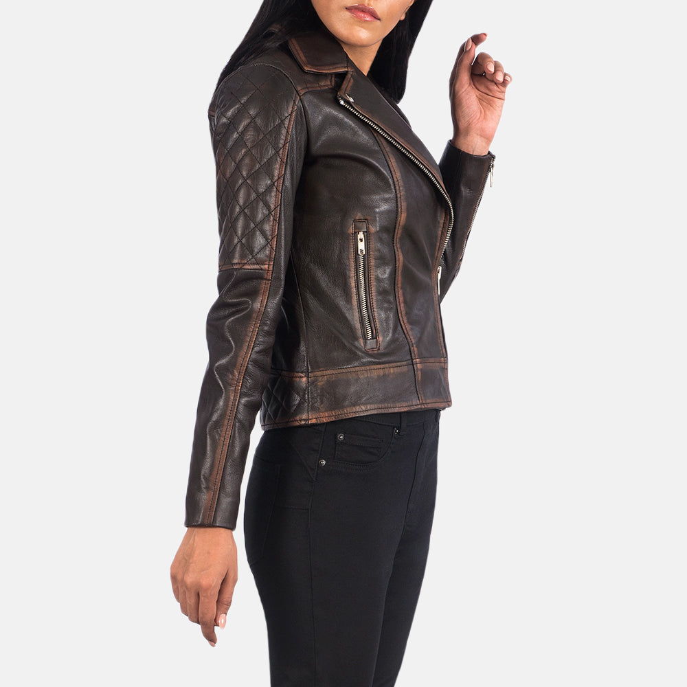 Carolyn Quilted Vintage Brown Biker Jacket 2