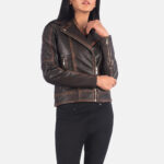 Carolyn Quilted Vintage Brown Biker Jacket 4