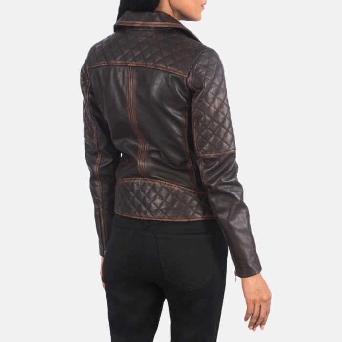 Carolyn Quilted Vintage Brown Biker Jacket 5