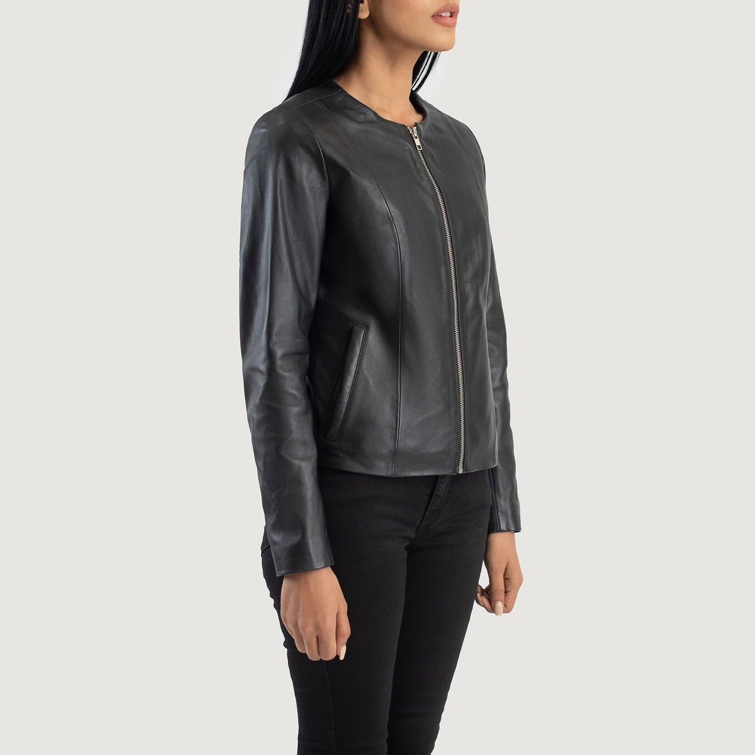 Elixir Black Collarless Leather Jacket 2