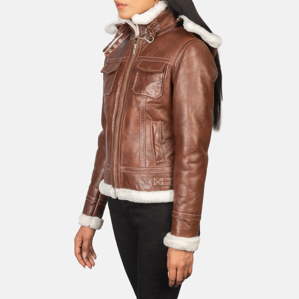 Fiona Brown Hooded Shearling Leather Jacket 2