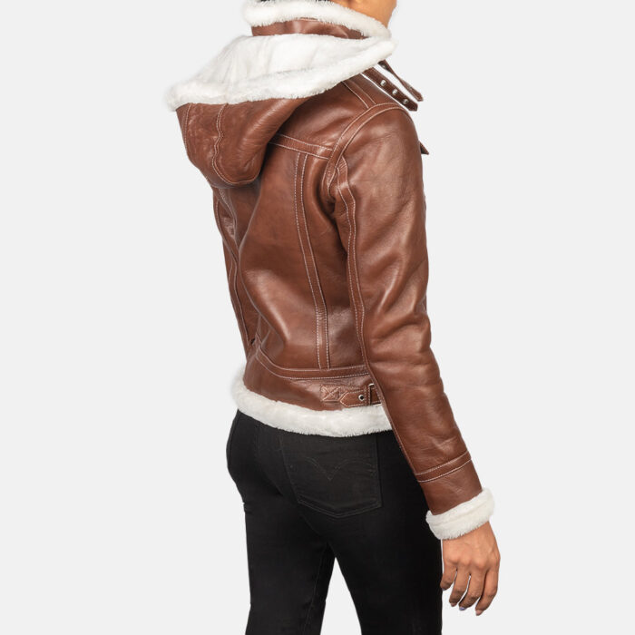 Fiona Brown Hooded Shearling Leather Jacket 5