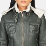 Fiona Green Hooded Shearling Leather Jacket 6