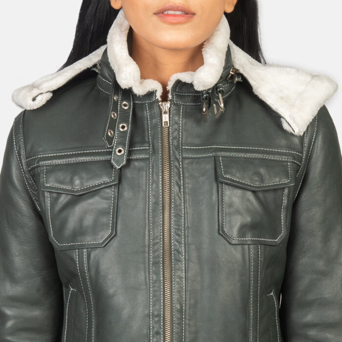Fiona Green Hooded Shearling Leather Jacket 6