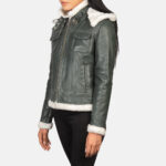 Fiona Green Hooded Shearling Leather Jacket 3
