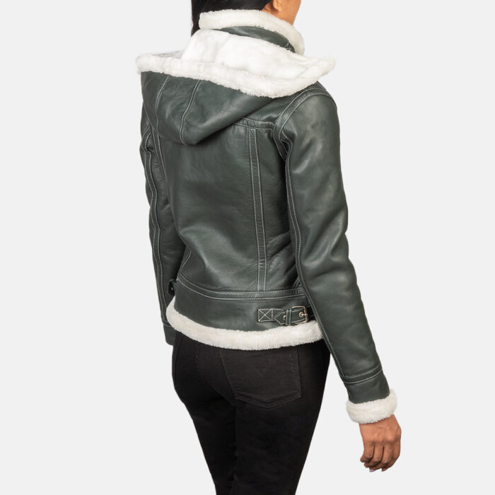 Fiona Green Hooded Shearling Leather Jacket 5