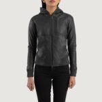 Luna Black Hooded Leather Bomber Jacket 4