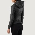Luna Black Hooded Leather Bomber Jacket 5