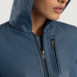 Luna Blue Hooded Leather Bomber Jacket 6