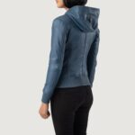 Luna Blue Hooded Leather Bomber Jacket 5