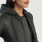 Luna Green Hooded Leather Bomber Jacket 6